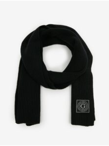 Black Mens Ribbed Woolen Scarf Guess