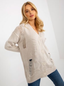 Beige loose cardigan with holes