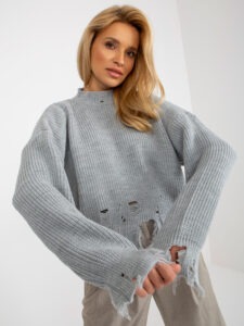 Grey loose asymmetrical sweater with holes