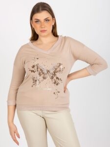 Beige blouse with application plus sizes