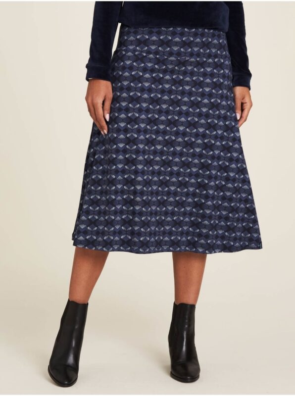 Dark Blue Patterned Midi Skirt Tranquillo