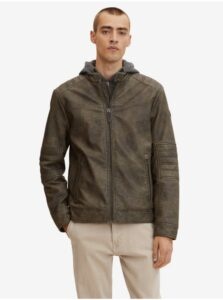 Brown Men's Leatherette Jacket with Sweatshirt Insert