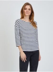 Cream Striped T-Shirt with Three-Quarter Sleeve