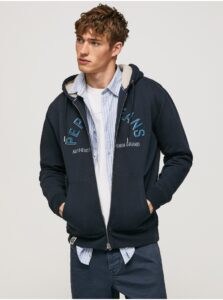 Dark blue men's sweatshirt with zipper and hood with