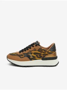 Brown Women's Patterned Sneakers with Leather
