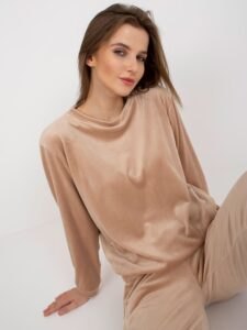 Beige velour ensemble with trousers by