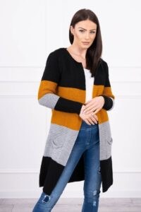 Cardigan sweater black+mustard