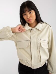 Light beige short eco-leather jacket