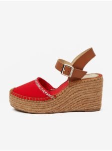 Red Leather Wedge Sandals Replay