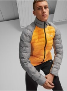 Grey-yellow Men's Quilted Sports Jacket