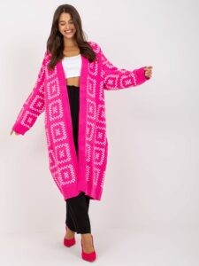 Fluo pink patterned cardigan without