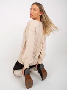 Beige thin classic sweater with wide