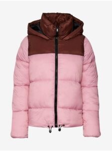 Brown-pink Quilted Winter Jacket with Hood Noisy