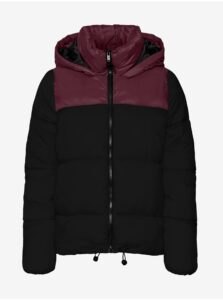 Burgundy-Black Quilted Winter Hooded Jacket Noisy