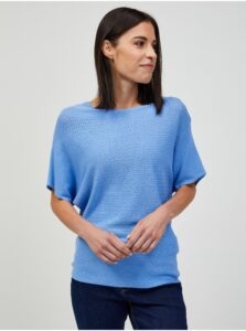 Blue Lightweight Patterned Short Sleeve Sweater