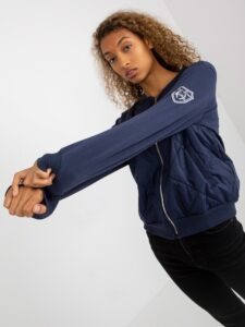 Navy Blue Quilted Bomber Sweatshirt with