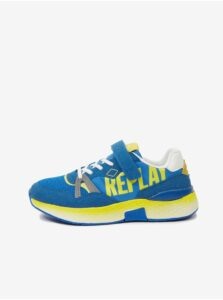 Yellow-blue children's sneakers with details in