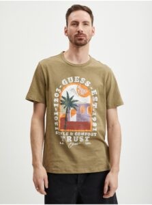 Beige Men's T-Shirt Guess Palm