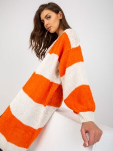 Ecru-orange loose knitted cardigan