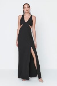 Trendyol Black Decollete Detailed Evening Dress