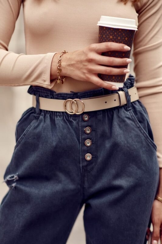 Women's leather belt with light beige