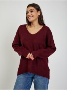 Burgundy Women's Sweater with Extended Back Noisy
