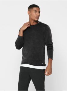 Black men's sweater with embroidered effect ONLY