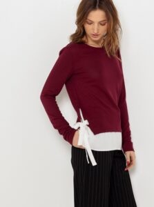 Burgundy sweater with shirt insert