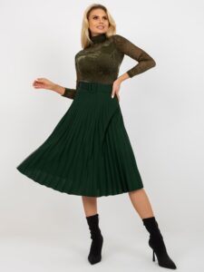Dark green pleated midi skirt with