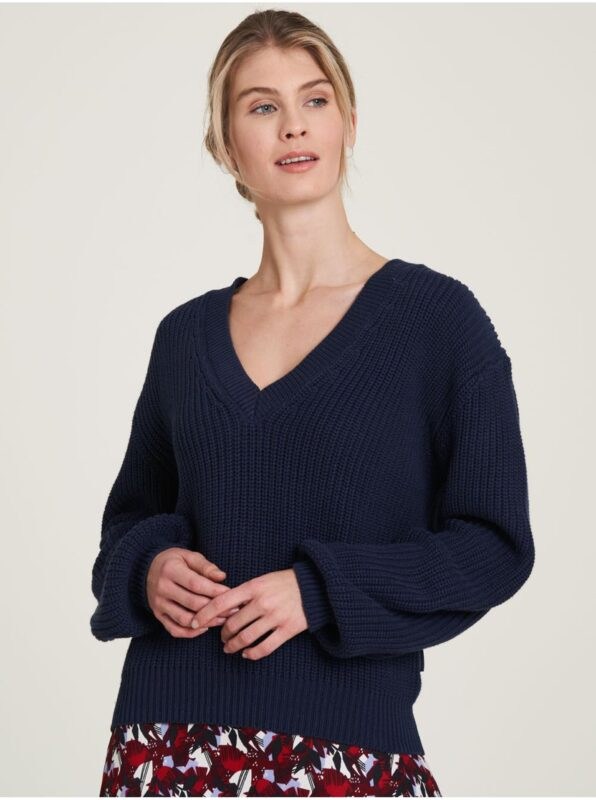 Dark Blue Women's Ribbed Sweater
