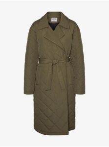 Khaki Quilted Long Coat with Tie Noisy