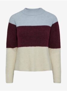 Wine-blue striped sweater with wool admixture