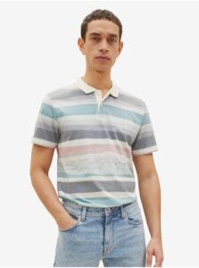 Blue and Grey Men's Striped Polo T-Shirt