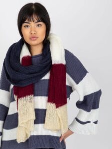 Women's knitted scarf ecru-burgundy