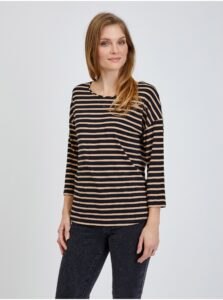 Black Striped T-Shirt with Three-Quarter Sleeve