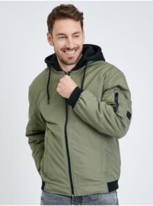 Khaki Men's Lightweight Jacket with Detachable Hood