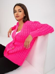 Fluo pink openwork cardigan with