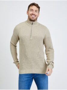 Men's Beige Ribbed Sweater Blend