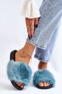Women's fur slides Turquoise