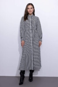 DEFACTO Shirt Collar Striped and Belted Long