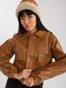 Camel short eco-leather jacket