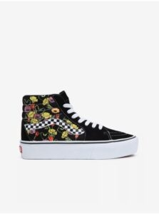 Black Women Patterned Ankle Leather Sneakers on