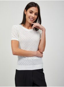 White Perforated Short Sleeve Sweater