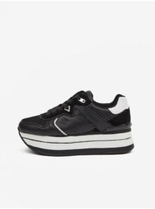 Black Women's Sneakers with Leather Details on