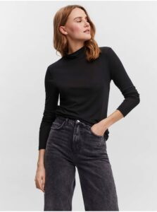 Black Women's Extended T-Shirt with Stand-up Collar VERO MODA Carla