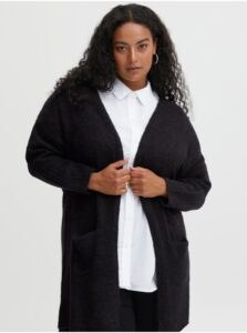 Black brindle long cardigan with mixed wool and