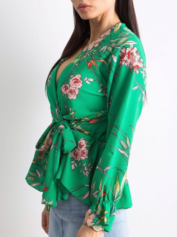 Green floral blouse with