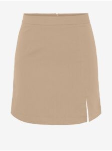 Beige Ladies Mini Skirt with Slit