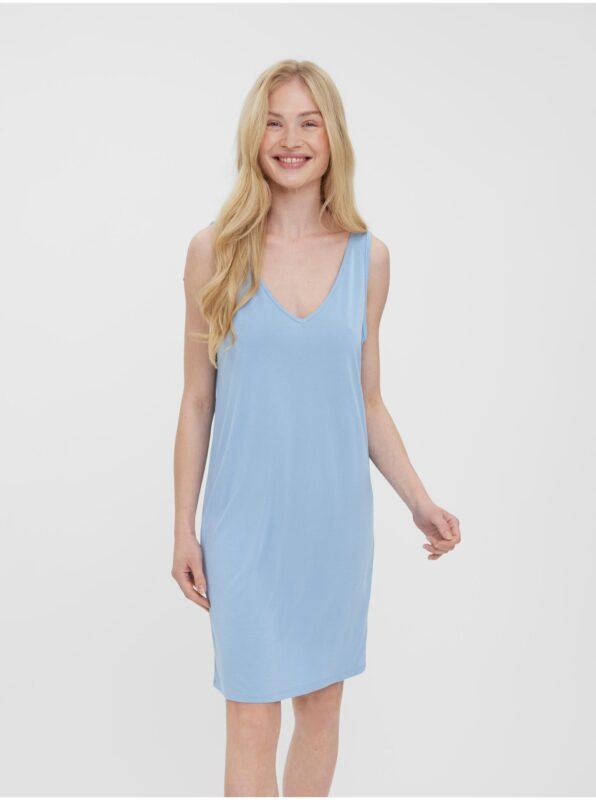 Light blue basic dress with V-neck VERO