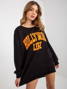 Black-and-orange oversized long sweatshirt